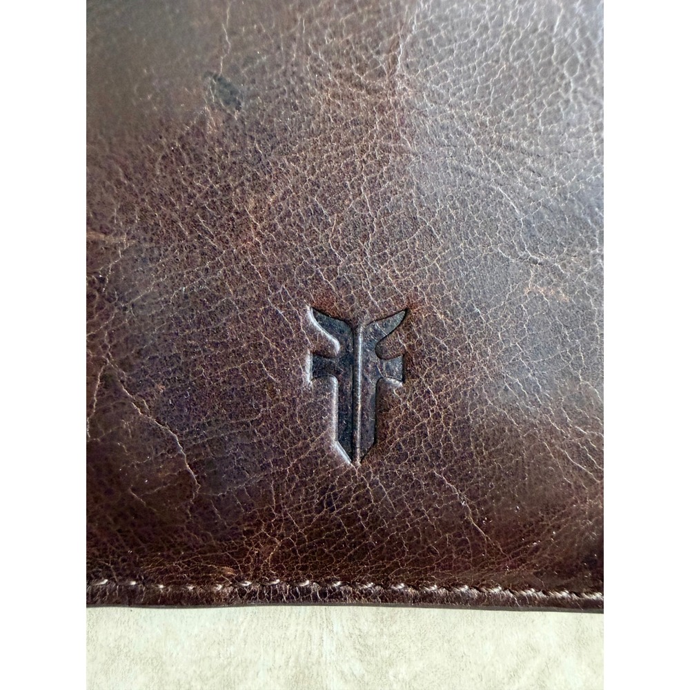 Frye Melissa Snap Card Wallet Distressed Leather Western Boho Dark Brown - Picture 2 of 9